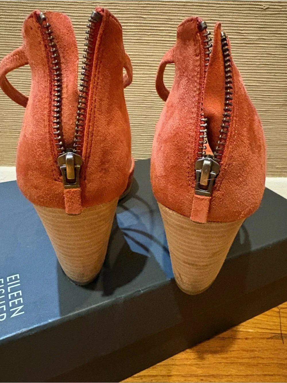 Eileen Fisher Coral Suede Crisscross Wedge Pumps